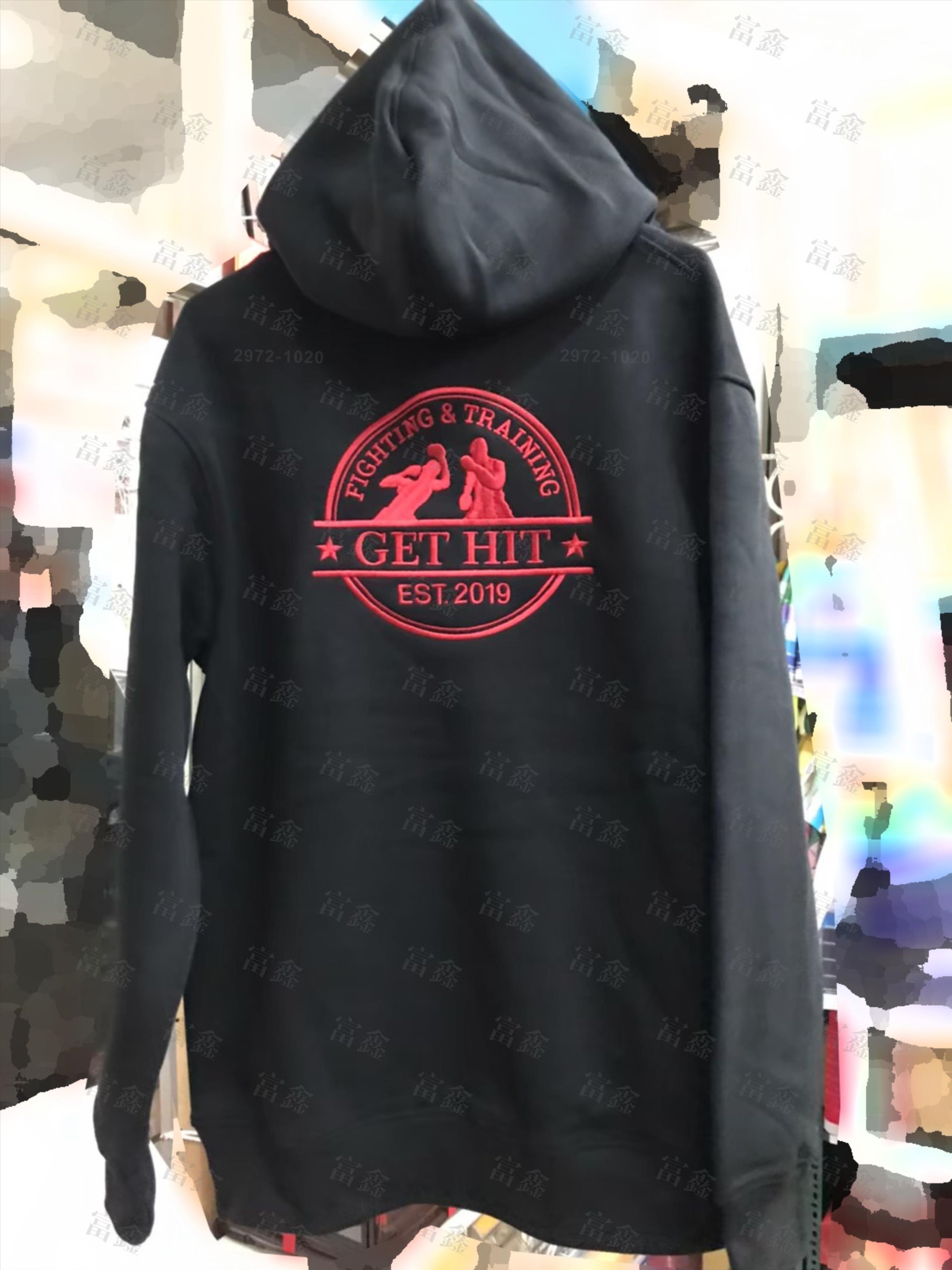 參考樣式-電繡印刷帽T(Get Hit Boxing一擊 拳擊俱樂部-紅色繡線版) 