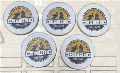 客製彩印珪藻土/矽藻土吸水杯墊 -(參考樣式-GET HIT BOXING)