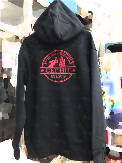參考樣式-電繡印刷帽T(Get Hit Boxing一擊 拳擊俱樂部-紅色繡線版) 