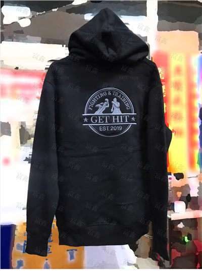 參考樣式-電繡印刷帽T(Get Hit Boxing一擊 拳擊俱樂部-銀灰繡線版) 